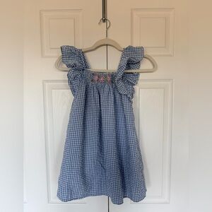 Janie and Jack Blue Checkered Dress with Floral Embroidery